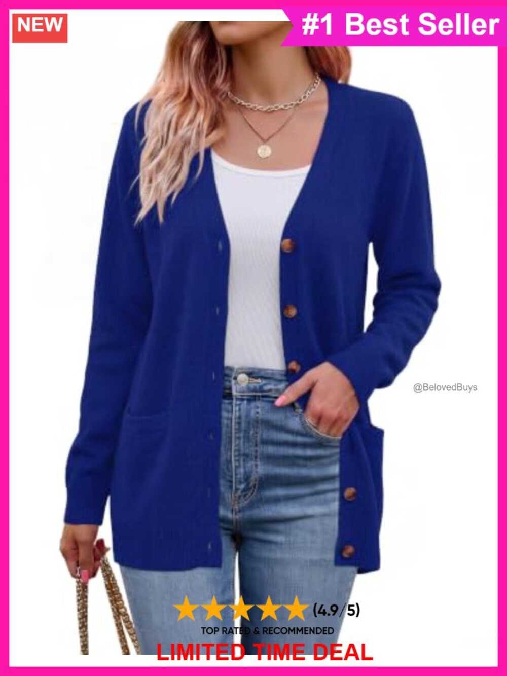 Lightweight Rib-Knit Cardigan Sweater with Pockets Open Front Button Down